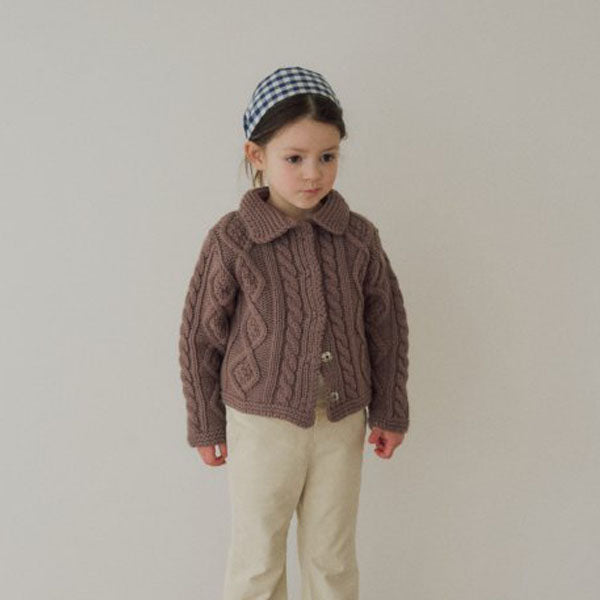 Sally Cable Cardigan Korean toddler sweater in light gray made in Korea