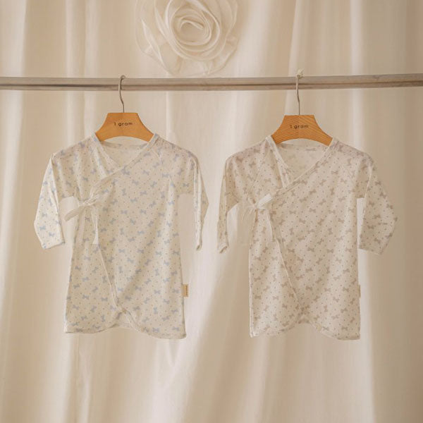 Kylie Wrap Style Bodysuit Gown Korean infant bodysuit in blue made in Korea