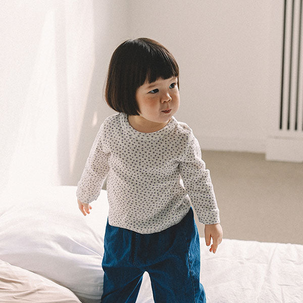 Flower Ribbed Tee Korean infant t-shirt in ivory made in Korea