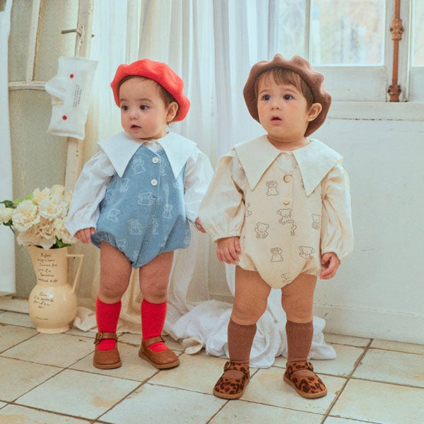 Flip Bear Baby Bodysuit Korean infant bodysuit in denim made in Korea