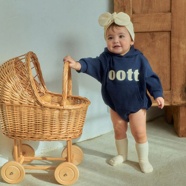 Dandy Boucle Hoodie Bodysuit Korean infant bodysuit in cream made in Korea