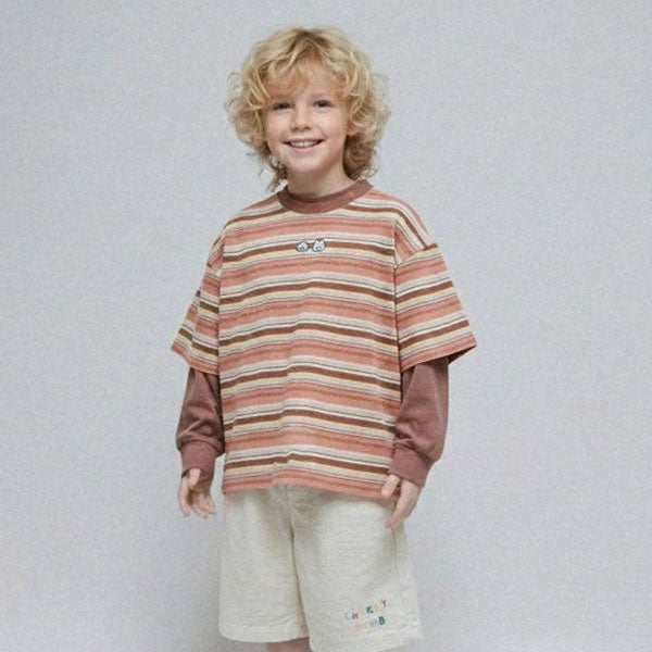 Poppy Stripe Layered Korean juniors t-shirt in blue made in Korea