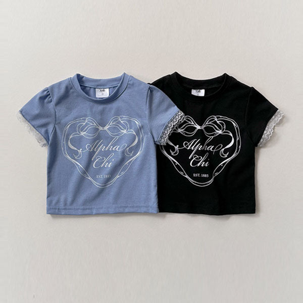 Ribbon Lace Shirred Tee Korean juniors t-shirt in sky blue made in Korea