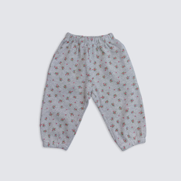 Flower Jogger Pants Korean toddler pants in oatmeal made in Korea