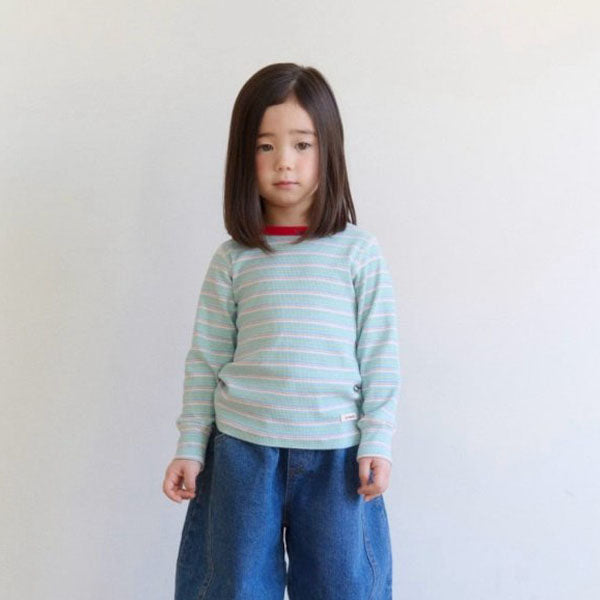 Apple Ribbed Tee Korean toddler t-shirt in sky blue made in Korea