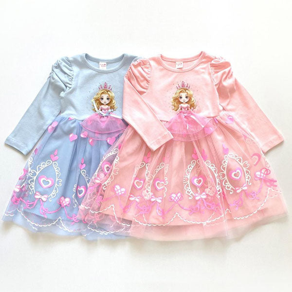 Heart Mesh Dress Korean toddler dress in pink made in Korea
