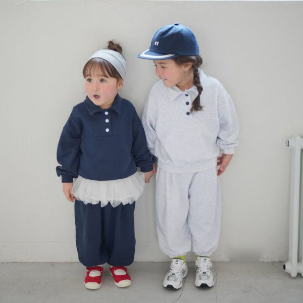 Collar Snap Top & Bottom Set Korean toddler set in navy made in Korea