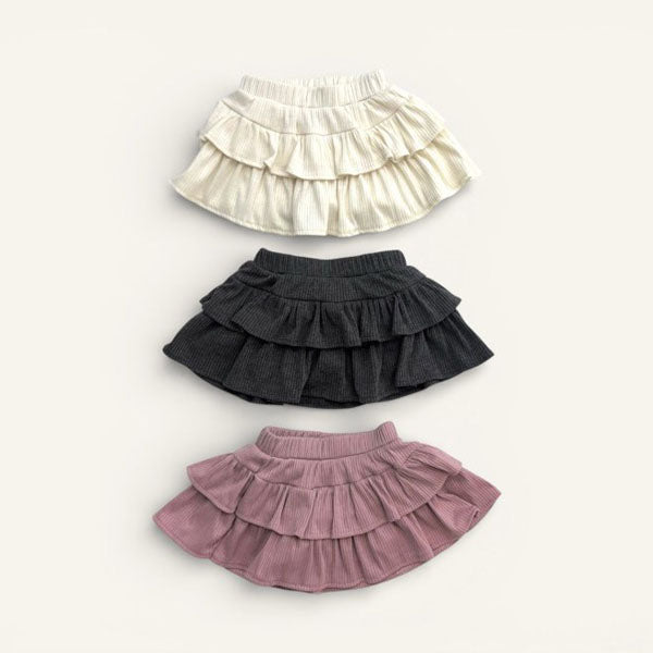 Ribbed Tiered Skirt Korean toddler skirt in charcoal made in Korea