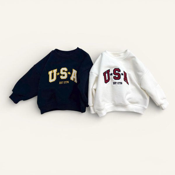 USA Embroidery Sweatshirt Korean toddler sweater in ivory made in Korea