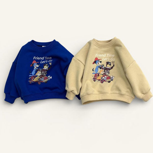 Let's Go Character Sweatshirt Korean toddler sweater in light yellow made in Korea