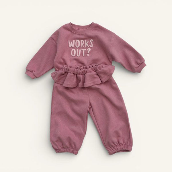 Work Crop Ruffle Jogger Set Korean toddler pants in heather made in Korea