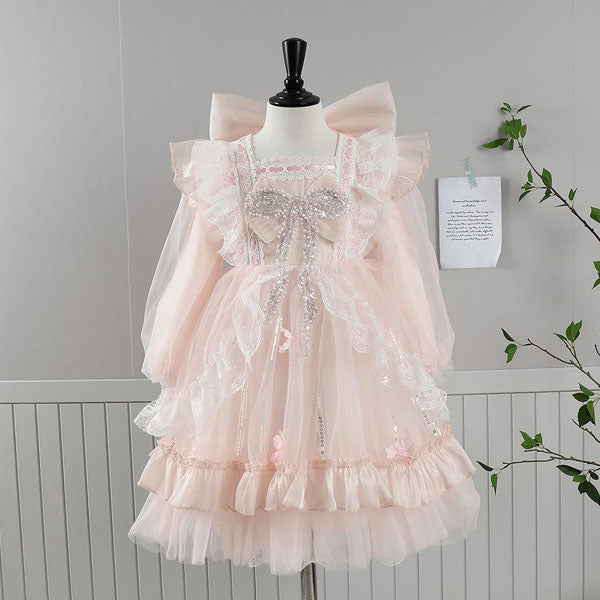 Ribbon Sparkle Dress Korean toddler dress in pink made in Korea