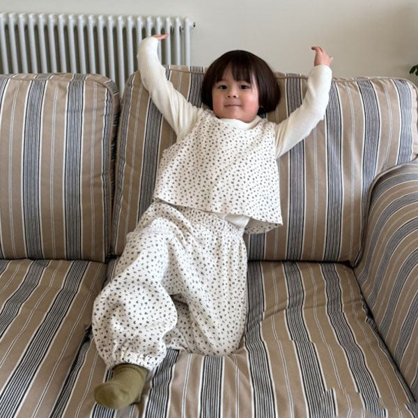 Waffle Print Vest Set Korean toddler set in cream made in Korea