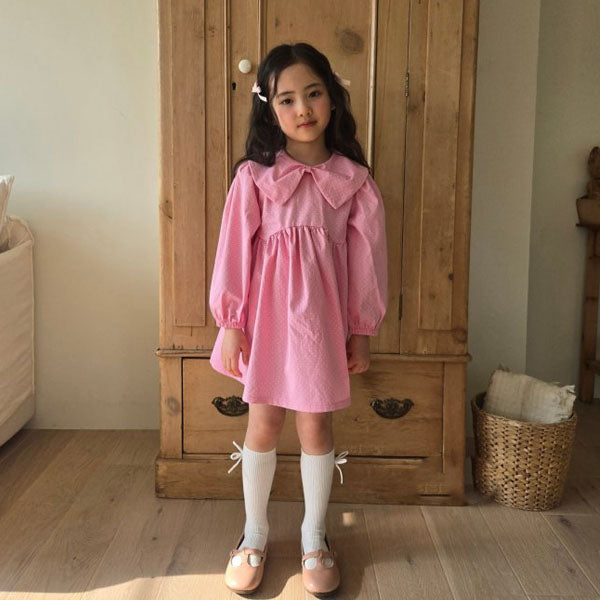 Big Collar Dress Korean juniors dress in pink made in Korea
