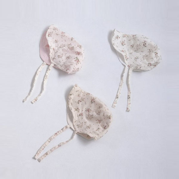 Floral Reversible Baby Bonnet Korean infant accessory in beige made in Korea