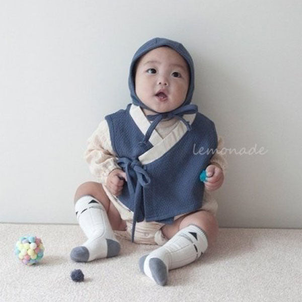 Urban Hanbok Bodysuit Korean infant bodysuit in navy made in Korea