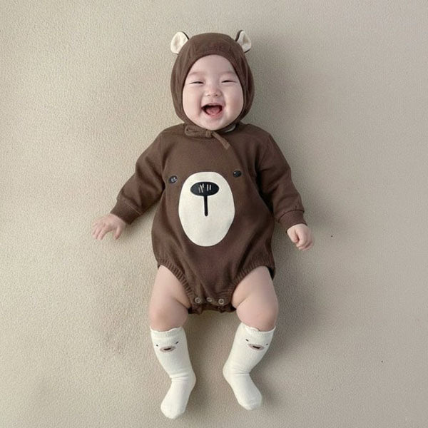 Teddy Bear Bodysuit Korean infant bodysuit in cream made in Korea