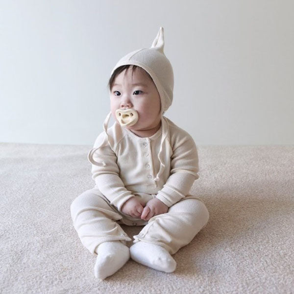Cos Ribbed Romper Korean infant romper in yellow made in Korea