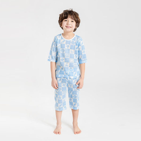 3/4-Length Jacquard - Summer Blue Korean toddler loungewear in summer blue made in Korea