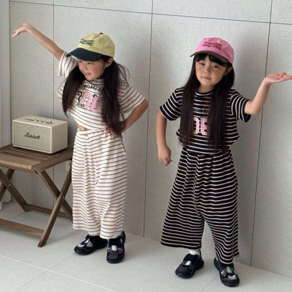 Momi Stripe Set Korean toddler set in ivory made in Korea
