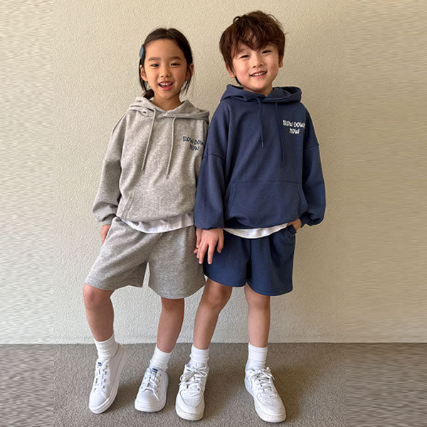 Slow Down Hoodie Shorts Set Korean toddler set in air force blue made in Korea