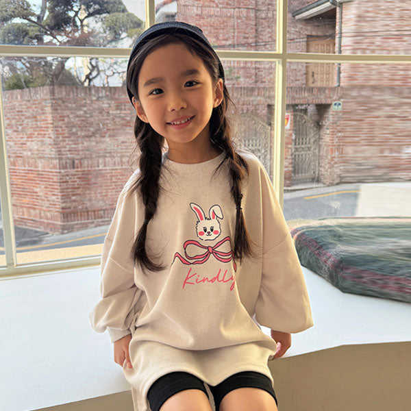 Cute Bunny Ribbon Panel Sweatshirt Korean toddler sweater in black made in Korea