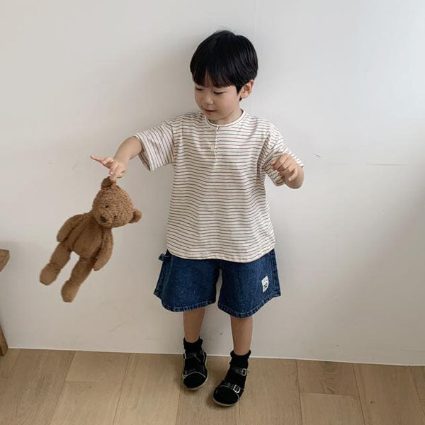 Miyu Stripe Button Tee Korean toddler t-shirt in ivory made in Korea