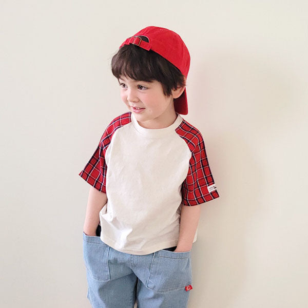 Check Tee Korean toddler t-shirt in navy made in Korea