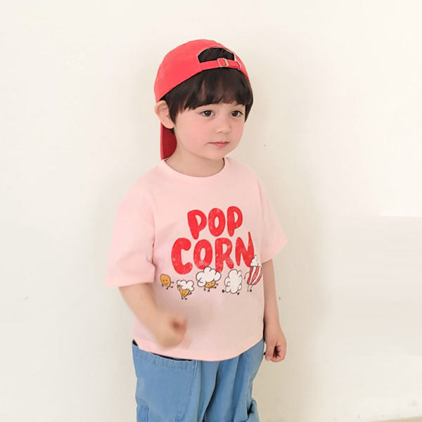 Popcorn Tee Korean toddler t-shirt in pink made in Korea