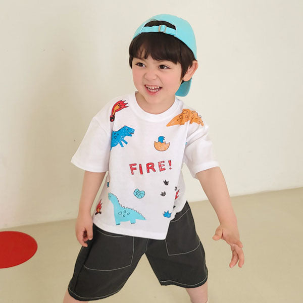 Jurassic Tee Korean toddler t-shirt in blue made in Korea