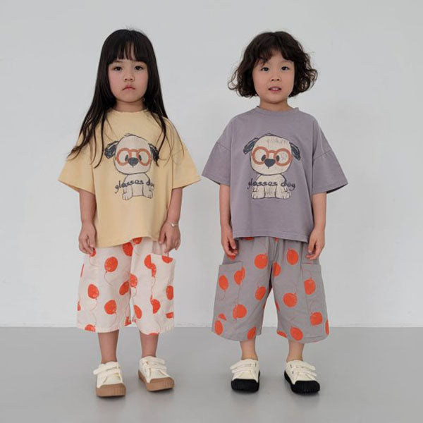 Glasses Dog Tee Korean toddler t-shirt in butter yellow made in Korea