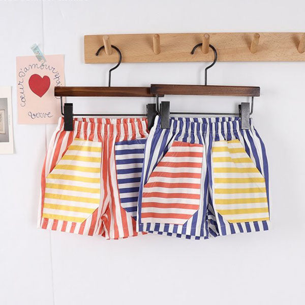 Stripe Rainbow Pocket Shorts Korean toddler shorts in coral orange made in Korea