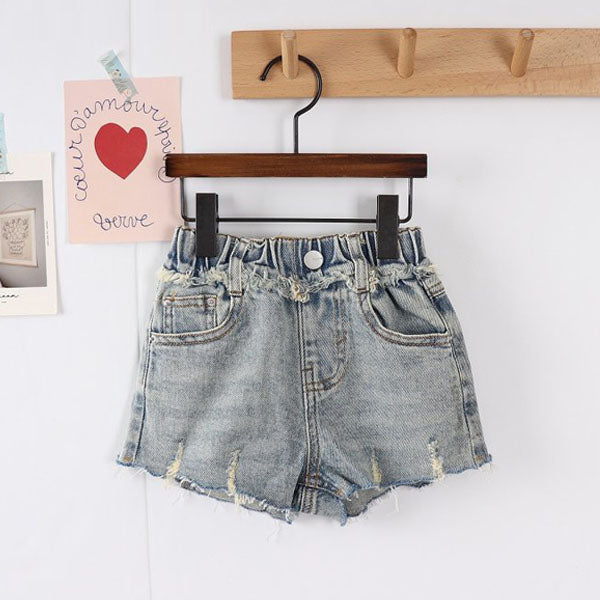 Short Distressed Denim Shorts Korean toddler shorts in blue denim made in Korea