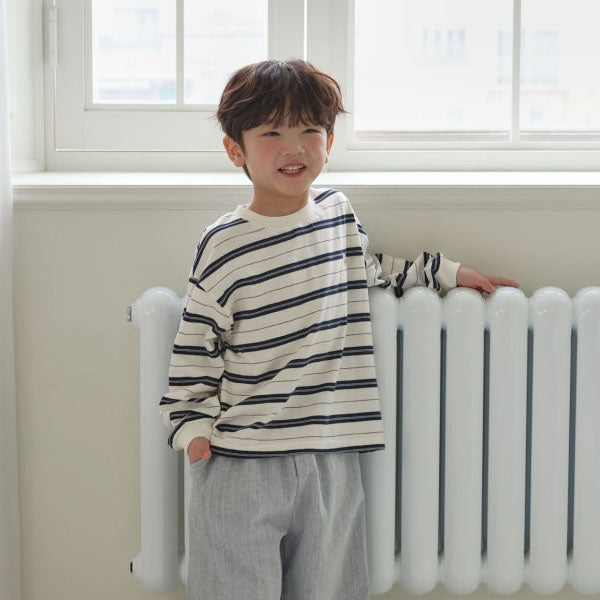 Smile Topstitched Ribbed Tee Korean toddler t-shirt in navy made in Korea