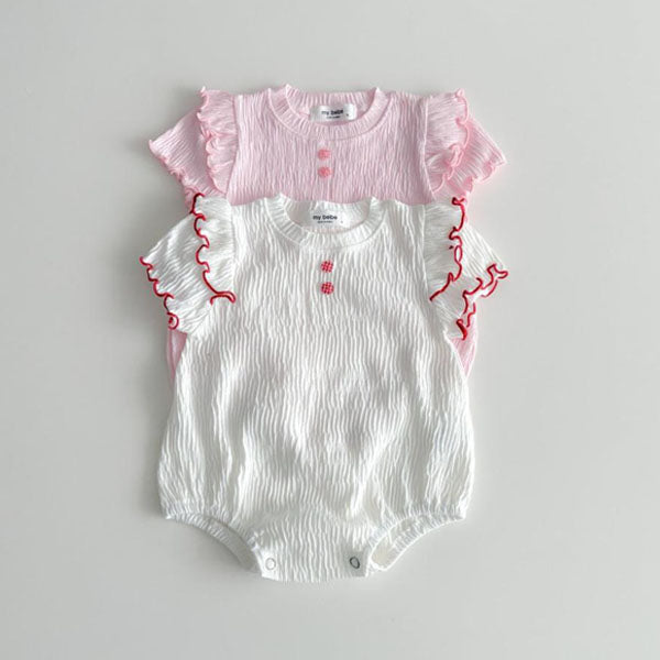 Double Lettuce-Edge Bodysuit Korean infant bodysuit in pink made in Korea