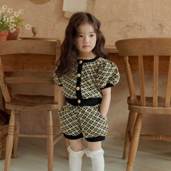 Rika Flower Puff Cardigan Korean toddler sweater in yellow made in Korea