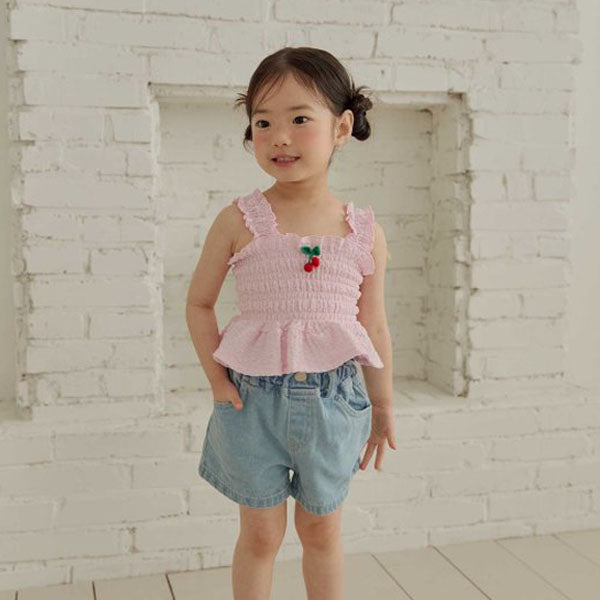 Cherry Tucking Blouse Korean toddler blouse in ivory made in Korea