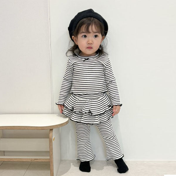 2-Tier Bootcut Pants Korean toddler pants in ivory-black made in Korea