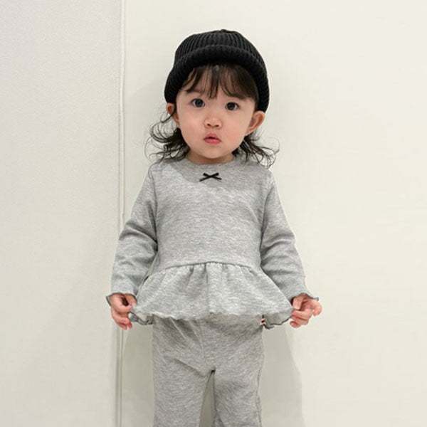 Ruffle Ribbon Tee Korean toddler t-shirt in heather made in Korea
