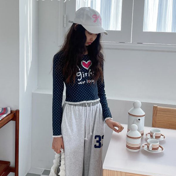 I Love Polka Dot Fitted Tee Korean juniors t-shirt in ivory made in Korea