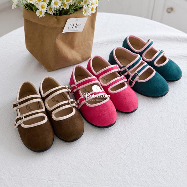 Y976 Duo Velvet Flats Korean infant shoes in pink made in Korea