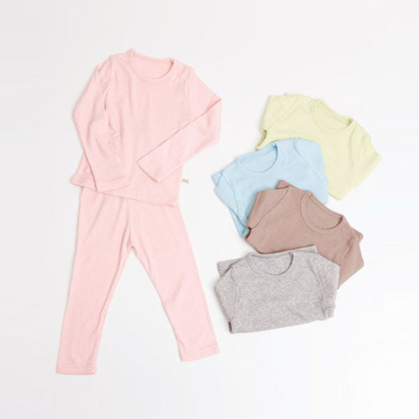 Cotton Modal Ribbed Stretch Long Sleeve Tee Korean kids loungewear in gray made in Korea