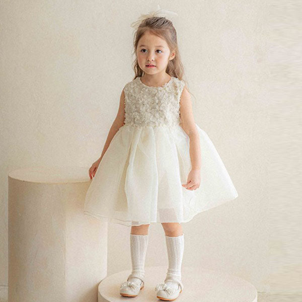 Kids Flower Rosé Dress Korean toddler dress in cream made in Korea