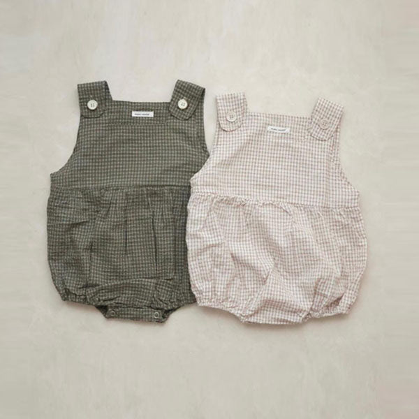 Ola Check Bodysuit Korean infant bodysuit in khaki made in Korea