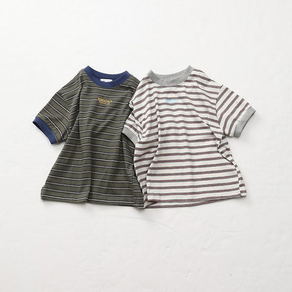 Essential Ringer Tee Korean toddler t-shirt in khaki stripe made in Korea