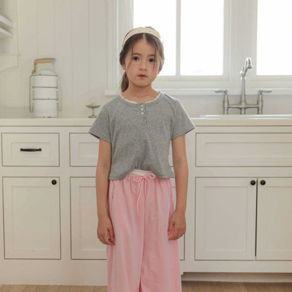 Eyelet Henley Tee Korean toddler t-shirt in pink made in Korea