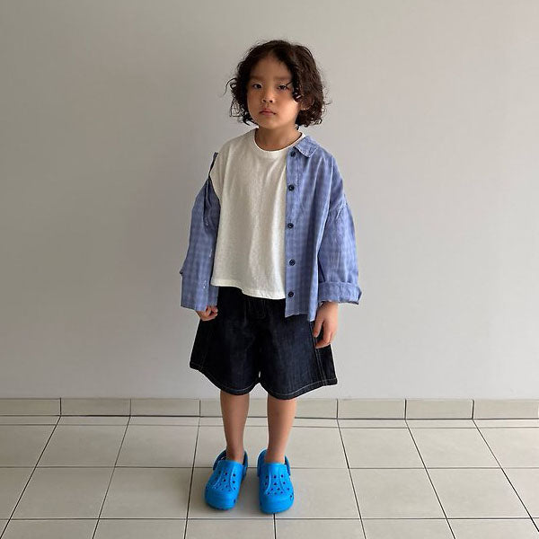 Linen 5-Length Denim Korean toddler pants in raw denim made in Korea
