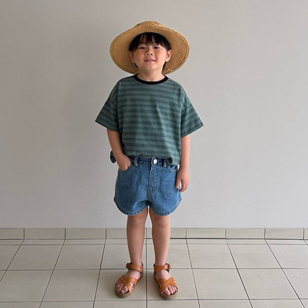 Adie Short Denim Korean toddler pants in indigo made in Korea