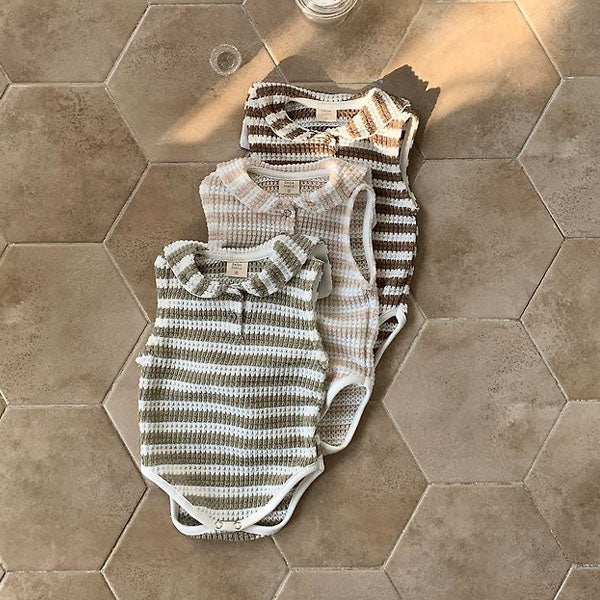 Plush Stripe Bodysuit Korean infant bodysuit in beige made in Korea