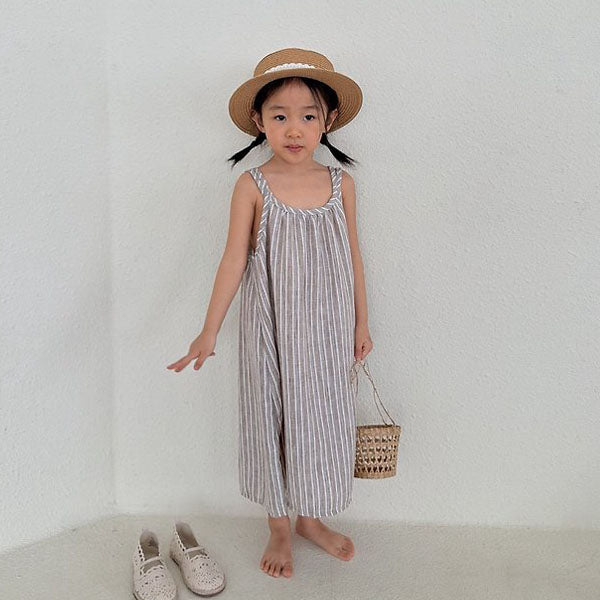 Two-Stripe Spaghetti Strap Dress Korean kids dress in beige made in Korea